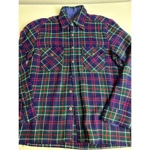 Vintage 1950s 1960s Plaid Tartan Shirt Flannel Acrylic Rockabilly M Woodland